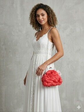 ​Helen's Heart NWT Convertible Chiffon Rosette Evening Clutch W/Bangle Wristlet